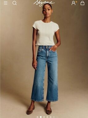 Sezane Le Crop Classic Blue wide leg Jeans 40